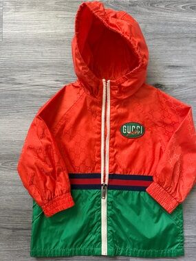 Gucci Red and Green Kids Hooded Rain Jacket